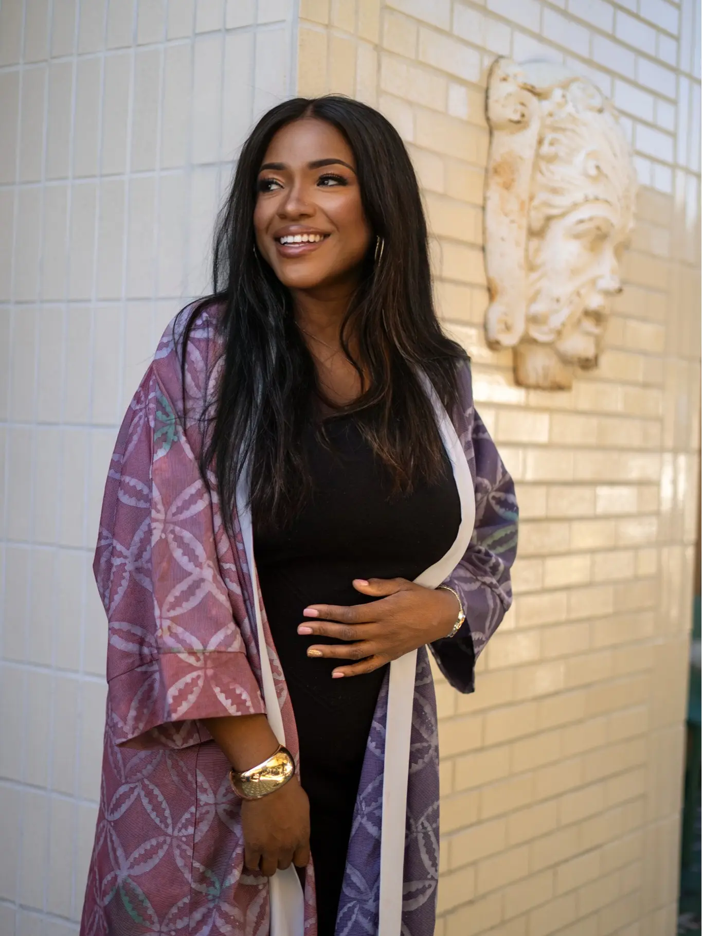 Nala Mixed Print Purple and Magenta Kimono