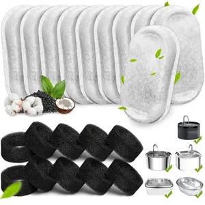 20 Pack Pet Water Fountain Filters – 10 Activated Carbon Filters + 10 Foam Sponges, Replacement for 108oz/3.2L & 67oz/2L Stainless Steel Dog/Cat Fountains – Save Money with Bulk Kit