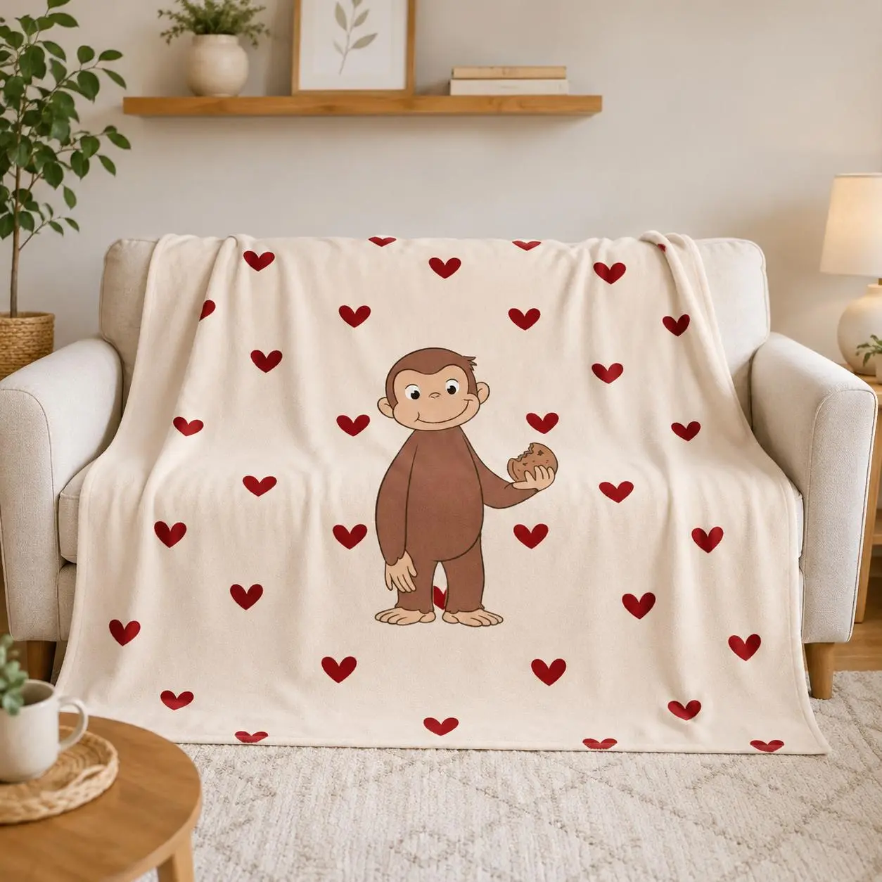 Curious George Cartoon Monkey Throw Blanket Soft Cozy Plush Flannel Fleece Bed Blanket for Kids Toddlers Boys Girls, Lightweight Warm Blanket for Couch Sofa Bedroom Nursery Decor, Birthday Gifts, Holiday Gifts for Curious George Fans