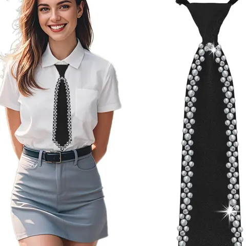 Rhinestone Decor Tie, Casual Elegant Tie, Casual Formal Tie, Fashionable Necktie for Women & Men, Casual Neckwear for Business, Hosting, Daily Commuting, Campus Uniform