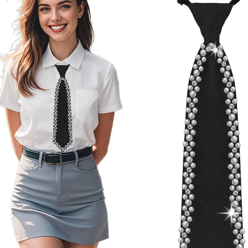 Rhinestone Decor Tie, Casual Elegant Tie, Casual Formal Tie, Fashionable Necktie for Women & Men, Casual Neckwear for Business, Hosting, Daily Commuting, Campus Uniform