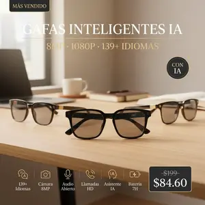 AI Smart Glasses with 8MP Camera, Photochromic Lenses, 1080p Video, 139+ Language Translation, Bluetooth Calling, AI Assistant for iPhone & Android - Portable Wireless Rechargeable with USB Adapter, for Outdoor Travel, Vlogging - smart glasses with camera