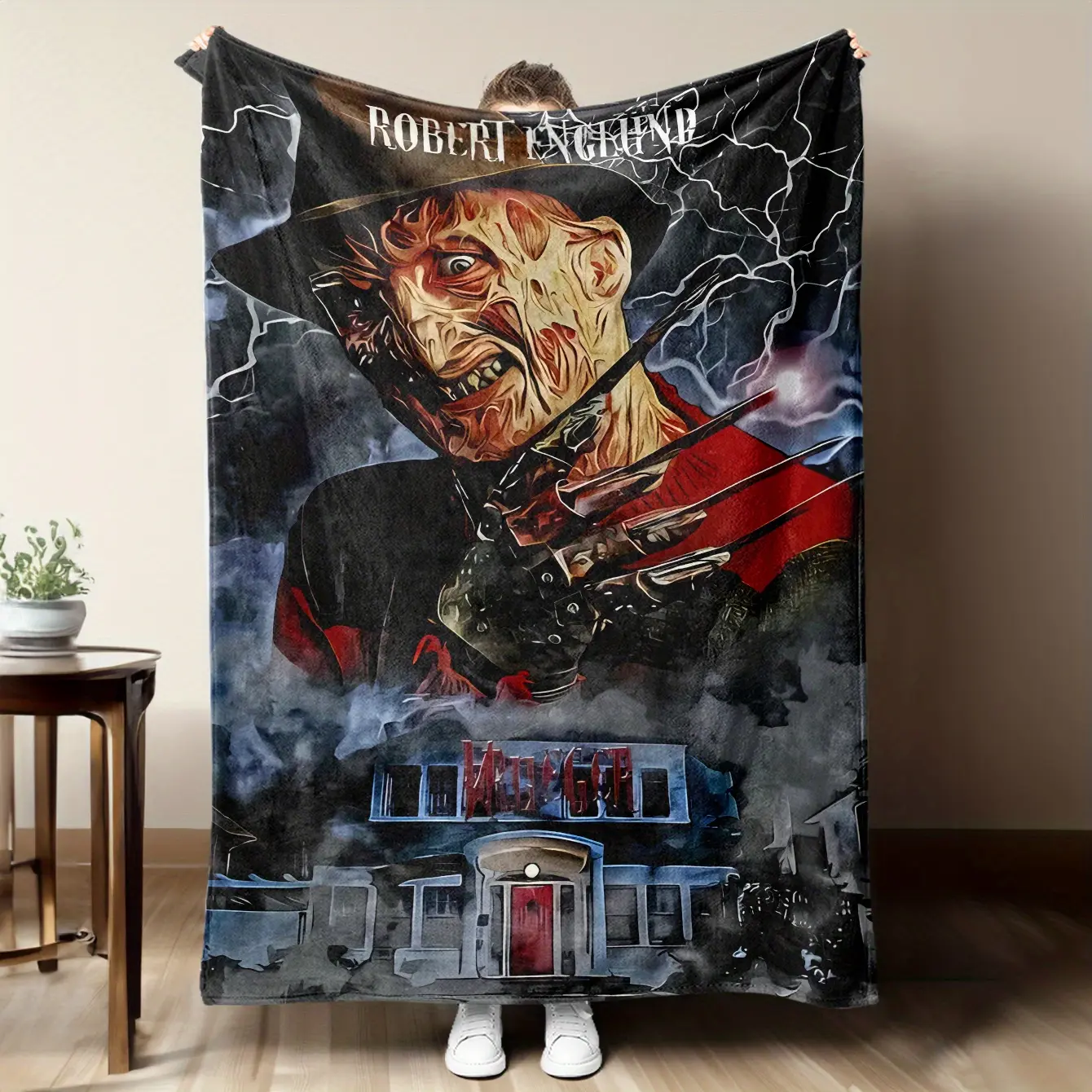 Freddy Krueger Horror Movie Themed Print Flannel Horror Blanket - Soft, Warm, Comfortable, Suitable for Sofas, Beds, All Seasons, Horror Blankets