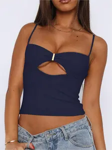 Women's Plain Cut Out Spaghetti Strap Crop Tank Top, Casual Sleeveless Cropped Top for Summer, Women's Clothing for Daily Wear, Womenswear, Minimalist