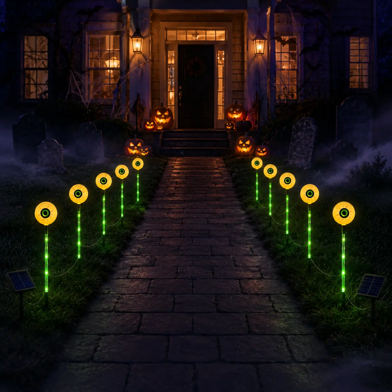 1-Pack of 6 Halloween Eyeball Solar Stake Lights, Spooky Ghost Eye Waterproof LED Path Lights, Outdoor Garden and Cemetery Party Decorative Lights