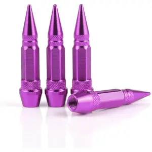 60mm Spiked Valve Caps, Aluminum Alloy Dustproof and Waterproof Tire Valve Stem Caps, Suitable for Cars, Trucks and Motorcycles (4PCS Purple)