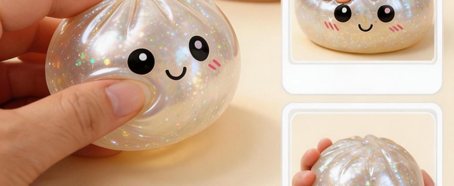 Dumpling Squishy,2026 New Glitter Dumpling Stress Relief Toy with Steamer Box for Stress Relief