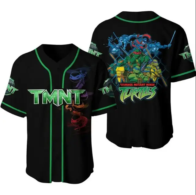 Teenage Mutant Ninja Turtles Baseball Jersey, TMNT Button Down Jersey, Retro Cartoon Fan Shirt, Unisex Gift
