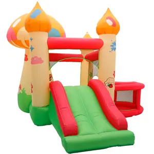 Mushroom-themed inflatable bounce castle with slide and ocean ball pit; portable inflatable machine suitable for toddlers, ideal for indoor, outdoor, backyard, birthday parties, and carnival events.