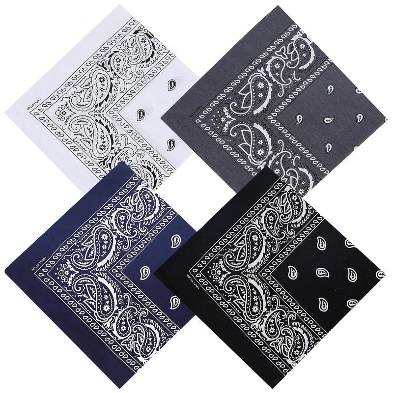 4 Pack 21" x 21" Large Bandanas for Men & Women, Multi-Purpose Bandana Headbands, Square Head Scarf ﻿
