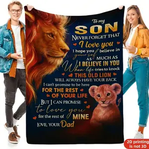 Ultra-Soft Double-Side Flannel Fabric Blanket, Lion Design Heat Print Inspirational Gift for Son, Multi-Size Comfortable Bedding Throw for Birthday, Back-to-School Use
