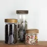 Everything Kitchens Modern Essentials 3-Piece Glass Storage Set with Acacia Wood Lids | 0.5 L, 1.0 L, & 1.5 L