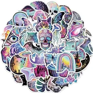 50Pcs Psychedelic Stickers for Water Bottle, Waterproof Vinyl Graffiti Stickers Pack for Laptop Skateboard Hydro Flask Scrapbooking Anime Trippy Stickers for Adults