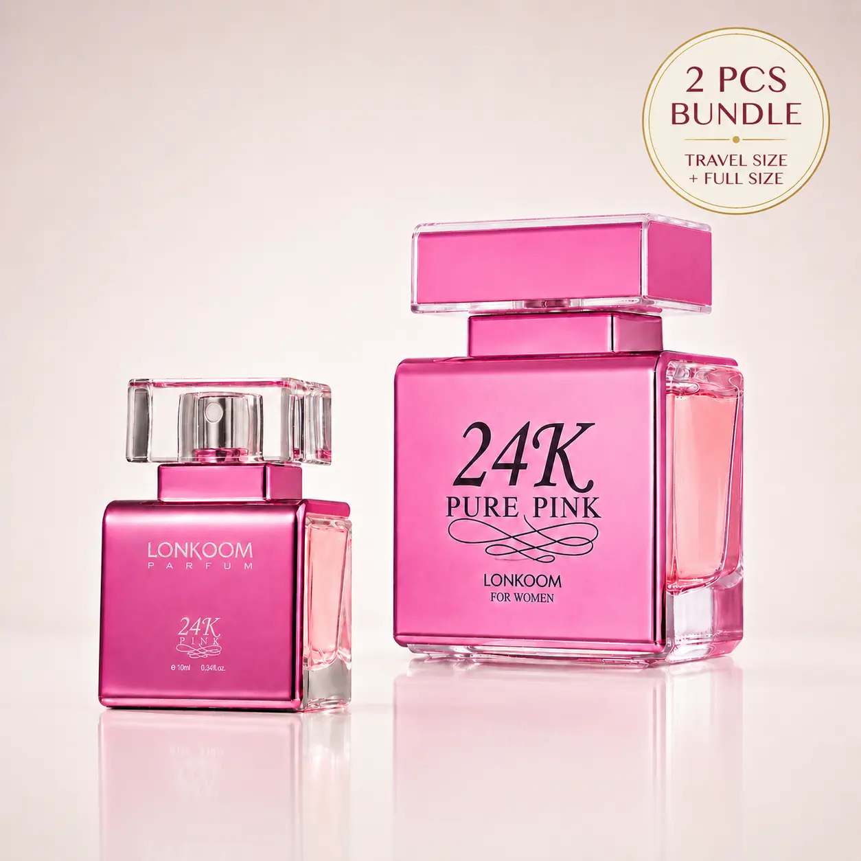 24K Pure Pink Perfume Bundle for Women  100mL + 10mL | Peach Apple & Orange Blossom Fruity Floral Perfume