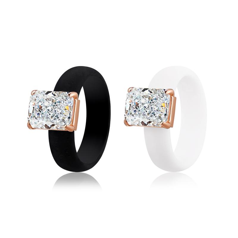 Icy White Emerald Cut CZ Engagement Ring for Women 10x8mm Cubic Zirconia Wedding Gift Thin 5.7mm Silicone Comfort Band Stackable Glow Ring