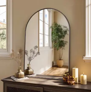 24"x36" Bathroom Mirror, Decor Arched Wall Mirror, Bedroom Vanity Mirror with Metal Frame
