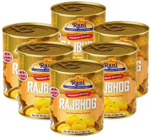 Rani Rajbhog (Soft Cottage Cheese Dumplings) 35.3oz (2.2lbs) 1kg, Pack of 6, Approximately 14 pieces, Easy Open Lid ~ Ready to eat | All Natural | Gluten Free | Non-GMO | Kosher | Indian Origin