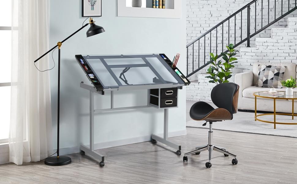 Yaheetech Drafting Table with Adjustable Tabletop Drawing Desk Art Craft Station with Pencil Ledge for Artist Painters Home Office Yaheetech Drafting Table with Adjustable Tabletop Drawing Desk Art Craft Station with Pencil Ledge for Artist Painters Home Office