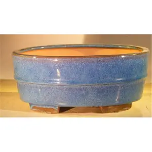 212 MAIN Professional Series Oval Ceramic Garden Planter - 10x8x4 in., Blue Decorative Bonsai Pot