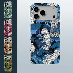 Tropical Leopard Phone Case for use with iphone 17 air 16 pro max 15 plus 14 pro 13/12/11 hard shell design phone cases for iphone X/XS XSMAX XR 7/8 PLUS Scratch-resistant Korean style 2-in-1 phone case for girlies aesthetic holographic phone case