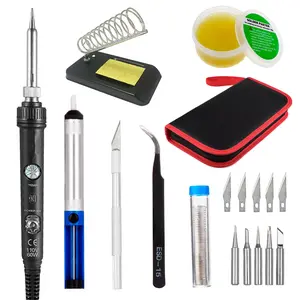 Soldering Iron Kit, 60W Soldering Gun Welding Tools, Portable Easy-play Solder Kit with 5pcs Replacement Tips, 0.8mm Solder Wire, Heavy Duty Holder, Cleaning Sponge, Solder Paste
