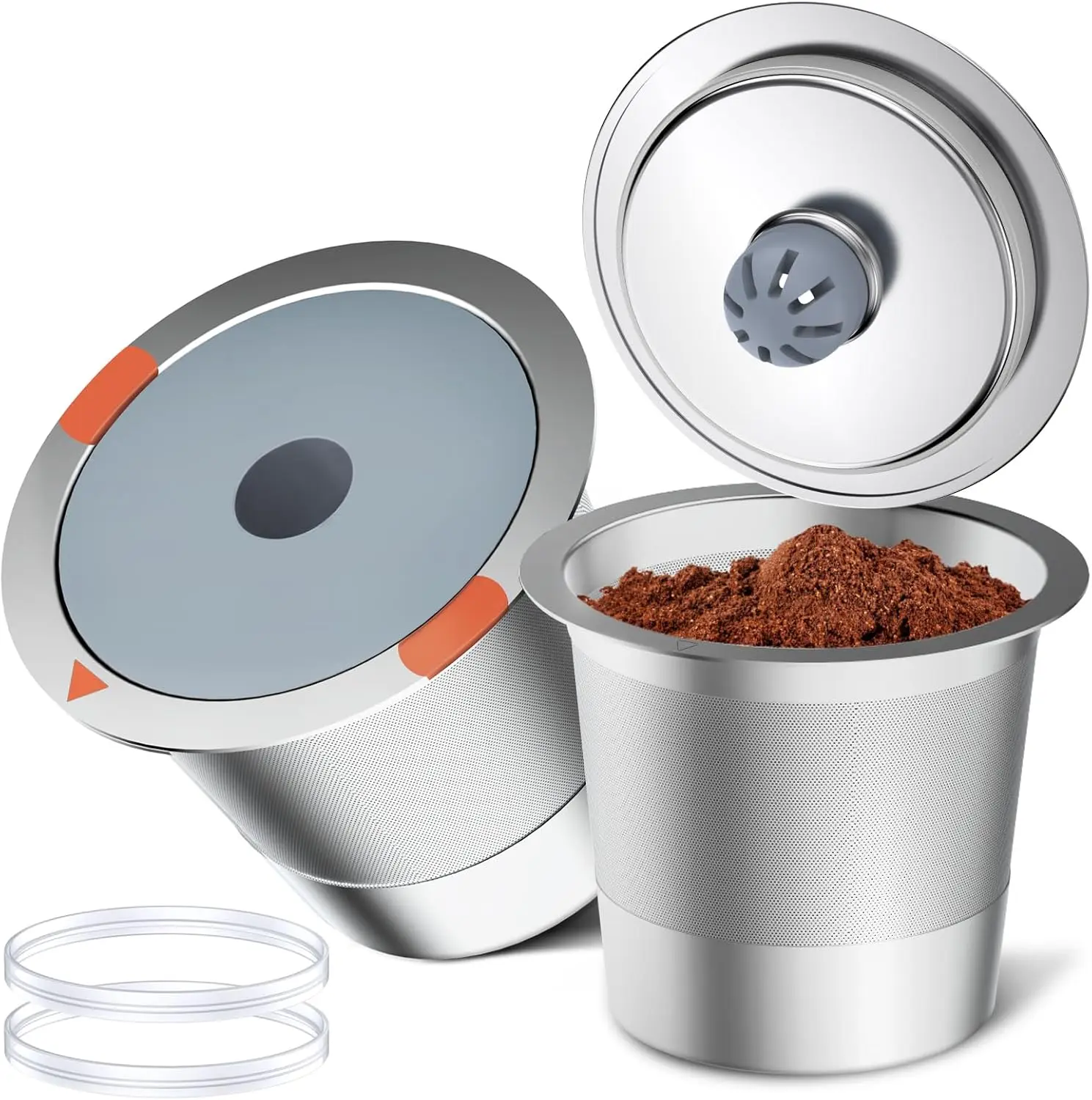 Reusable K Cups and Coffee Pods,Universal stainless steel k Cups for Keurig 2.0 and 1.0 Coffee Makers machine(2pack)