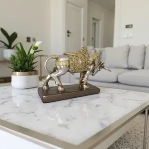 1 pc, gold and silver, bull ornament, diamond-encrusted bull sculpture, gold decorative piece, modern home decor, wealth-attracting feng shui ornament, statue ornament, Desktop Statue, suitable for living room decor, office desk, coffee table display