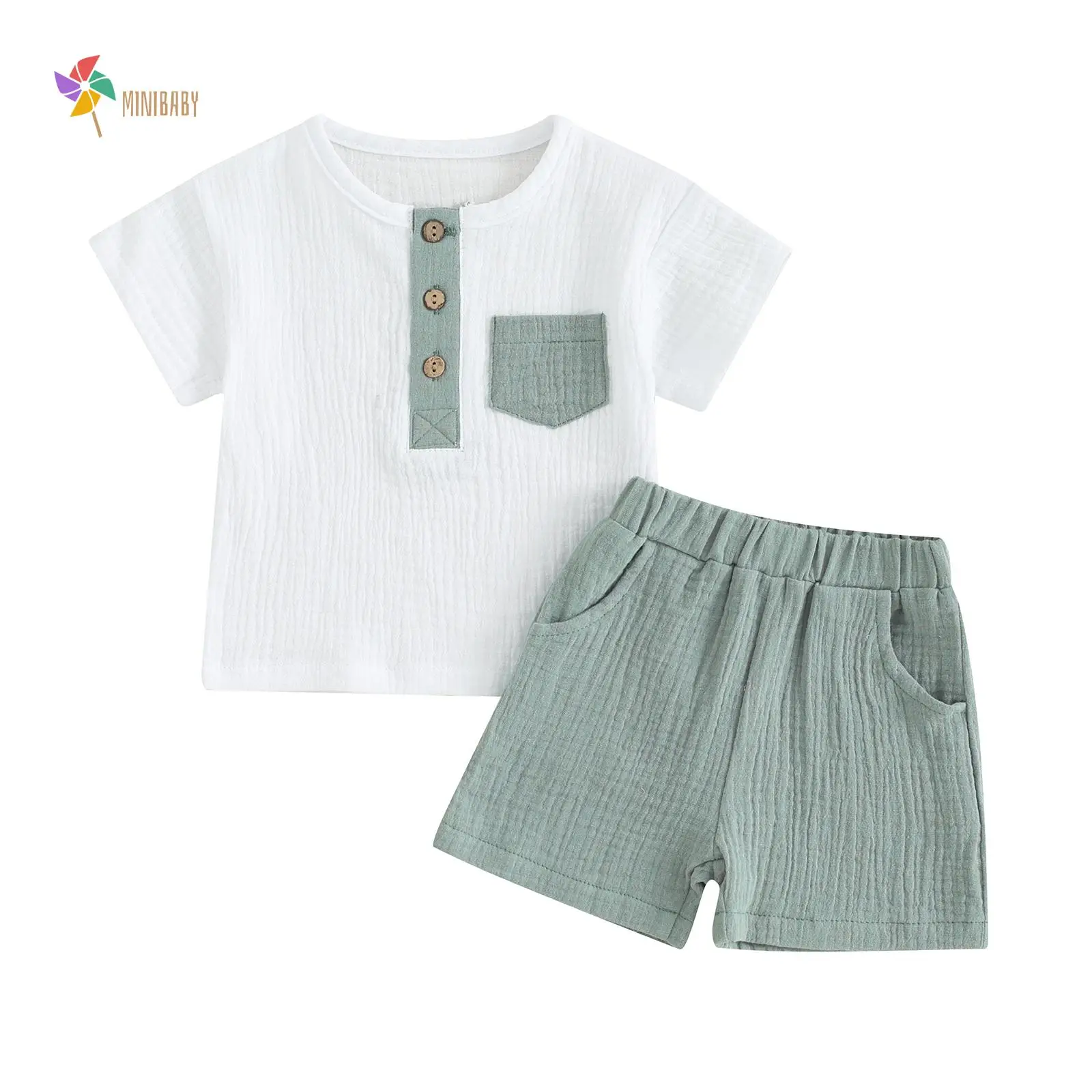 Baby Boy Summer Outfits Henley Shirt Soft Pocket Short Sleeve Tops & Shorts Sets Infant 3 6 12 18 Months 2T Clothes