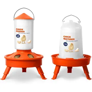 Chick Feeder and Waterer Kit, Top Fill 1.5kg Chick Feeder and 1.5L Chick Waterer with 3 Adjustable Heights chicken water feeder poultry waterer port poultry feeder