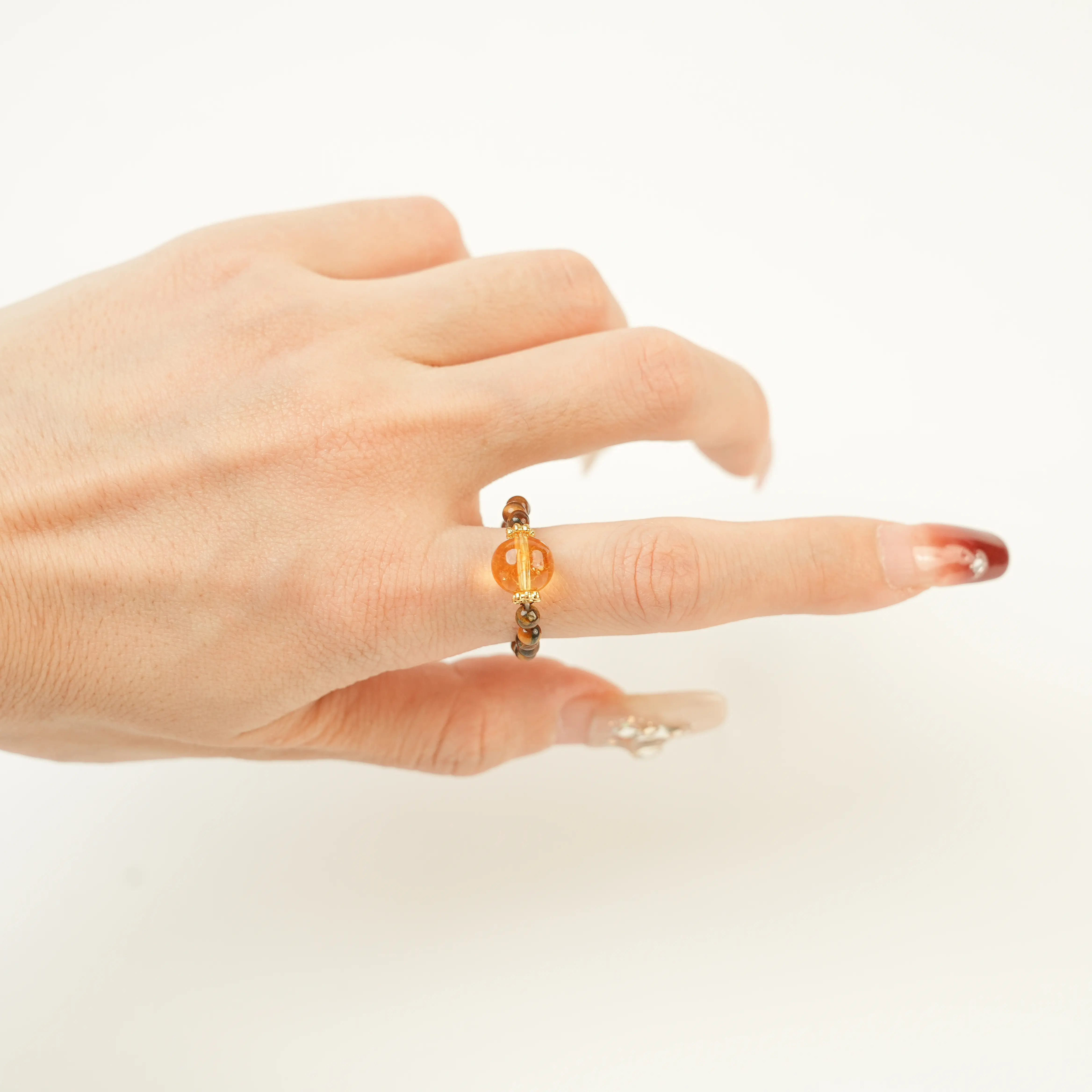 LUMAWU 3mm Tiger Eye Citrine Dainty Ring, Classic Minimalist Band with Citrine Crystal, Elegant Fashion Finger Jewelry Ring for Everyday Wear, Jewelry Rings