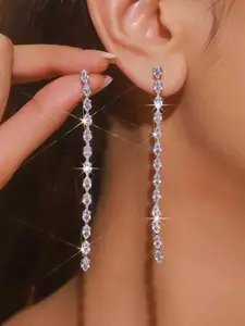 Elegant Zircon Dangle Earrings for Women, Fashionable Long Drop Design, Perfect for Parties and Special Occasions, Shining Earrings