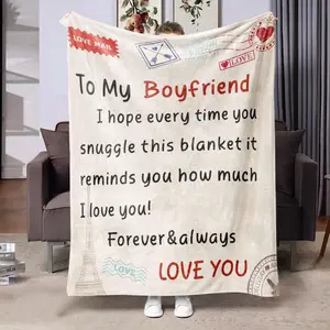 To My Boyfriend Letter Pattern Blanket, 1 Count Soft Comfortable Throw, Air-Conditioned Room Blanket, Warm Nap Blanket For Home Office, Valentine'S Day Gift