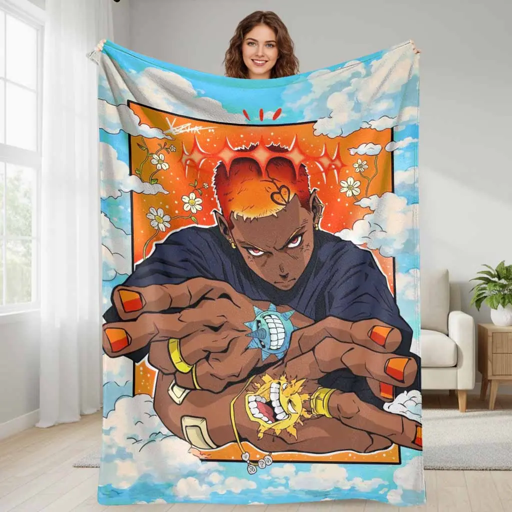 Urban Youth Aesthetic Flannel Blanket Graffiti Style Anime Character Print Super Soft Lightweight Plush Texture Perfect For Bedroom Living Room Couch Movie Night Birthday Gift
