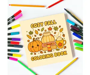Mara Jane Design Cozy Fall Coloring Book - 27 Unique Autumn Designs for Adults & Teens - Relaxing Coloring Pages with Bold Outlines & Bonus Practice Page