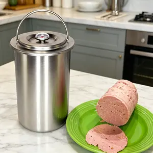 Ham Meat Press Maker with Thermometer, 304 Stainless Steel Ham Press Maker Machine Gourmet Cooking Tools, Round Shape Meat Press Maker Machine, Kitchen Bacon Meat Pressure Cookers Boiler Pot
