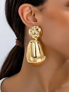 Boho Style Women's Fashion Earrings, Exaggerated Geometric Water Drop Large Studs, Hammered Metal Ear Decor, Perfect for Daily Wear and Gifts, Hammered Texture, Exaggerated Design