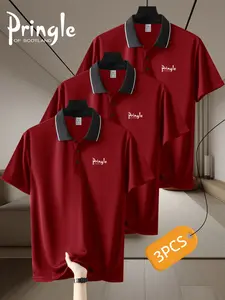 Best-selling three-piece set fashion casual sports quick-dry fabric polo shirt, Pringle of Scotland print design, comfortable lightweight durable top, high quality all-season easy care, suitable for outdoor sports or casual home wear