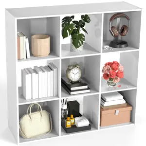 Modern White 9-Cube Organizer - 5 Removable Back Panels, 60lb per Cube Storage Shelf for Living Room, Bedroom, Office, 36" L, Easy Assembly & Anti-Tip, White