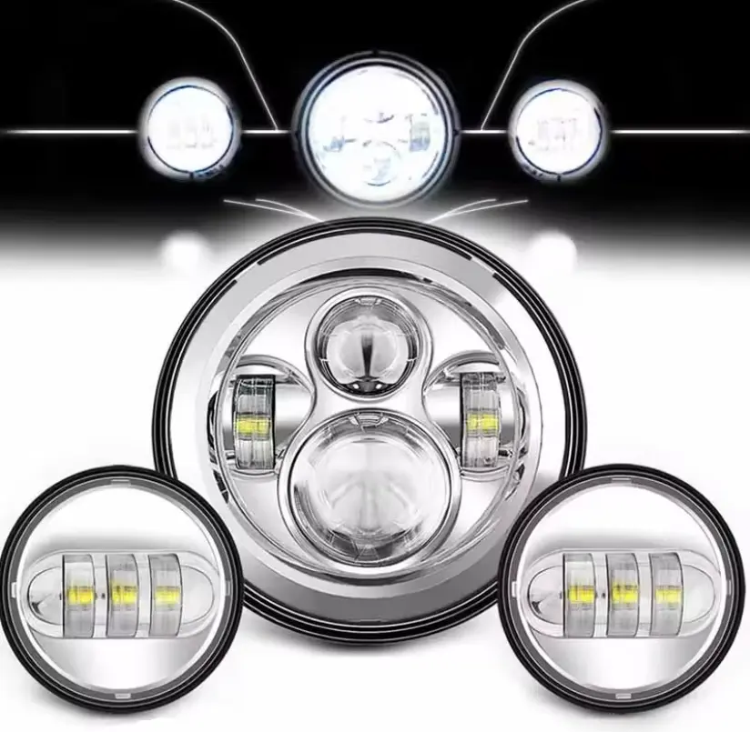 7 Inch Round LED Headlight with 4.5 Inch Passing Fog Lights, 7" Mounting Bracket Ring, LED Headlamp Fog Lamp Kit Compatible with Harley Touring, Electra Glide, Road King, Street Glide sohochic