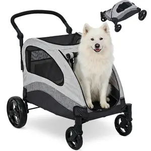Easy-Wash Pet Wagon for Large Dogs Up to 160 Lbs  Foldable Dog Stroller with Ventilated Design, 360° Wheels, Adjustable Handle and Storage Pocket