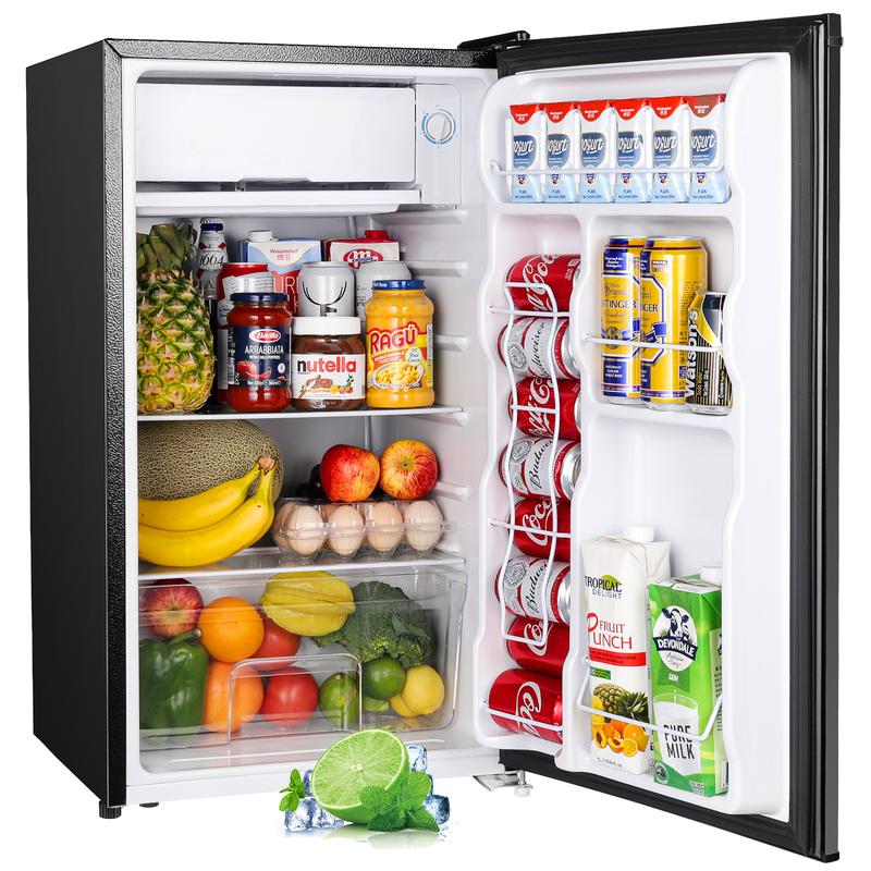 Upstreman mini fridges 3.2 Cu.Ft with Freezer Compact Single-Door Fridge for Dorm Office Bedroom BR321 Adjustable Temperature Thermostat Energy-Efficient Quiet Operation 3 Removable Shelves & Crisper Drawer pantry drink fridge skincare fridge