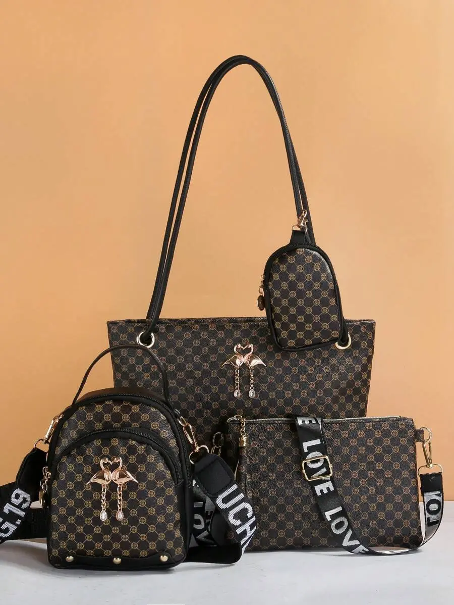 Fashionable New Embroidered Casual Buckle Zipper Adjustable Strap Tote Crossbody Mini Handbag Set For Women