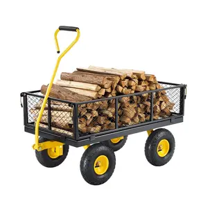 【DealsForYouDays】VEVOR 900 Lbs Heavy Duty Steel Garden Cart,  , Garden Wagon Cart on Wheels, Outdoor Metal Yard Utility Wagon Carts with 10" Tires and Mesh Removable Sides(Convert to Flatbed) and 180°Rotating Handle