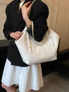 Chic Rhombus Pattern Basket Tote Bag for Women, Trendy Cross-Border New Design, Stylish Crossbody Bag, Underarm Shoulder Bag, Fashionable Plain Style