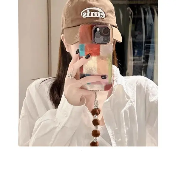 Brown plush bracelet + glossy gradient color block