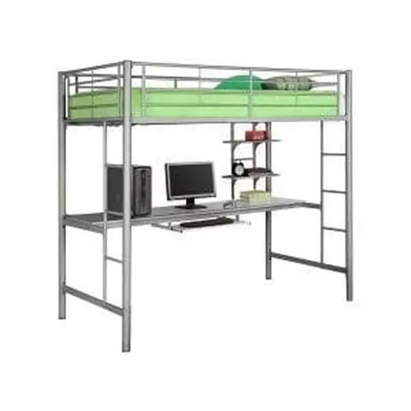 Walker Edison BTOZSL Sunrise All Steel Twin Bed Frame - Workstation Loft Bed, Silver, All Steel Beds