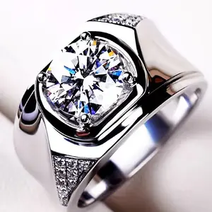 United States Imported Moissanite Ring Men's Platinum 1 Carat Diamond Unique Atmospheric Business Wide Version Opening
