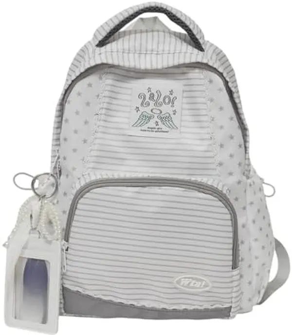 Y2k Star Backpack Whimsical Twee Wing Backpack Cute Stripe Bookbag Japanese Medium Daypack Cutecore Supplies (Large Striped star)