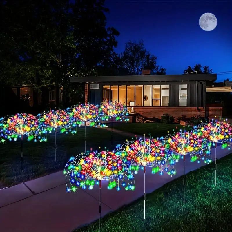 Solar Powered Firework Shaped LED Light, Outdoor Garden Decorative Light, Solar Garden Lights, Ground Inserted LED Light for Garden Patio Yard Lawn De
