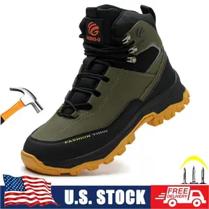 Hot Men Waterproof Work Boots Steel Toe Safety Shoes Indestructible Non Slip Boots Slip Resistant Work Safety Shoes